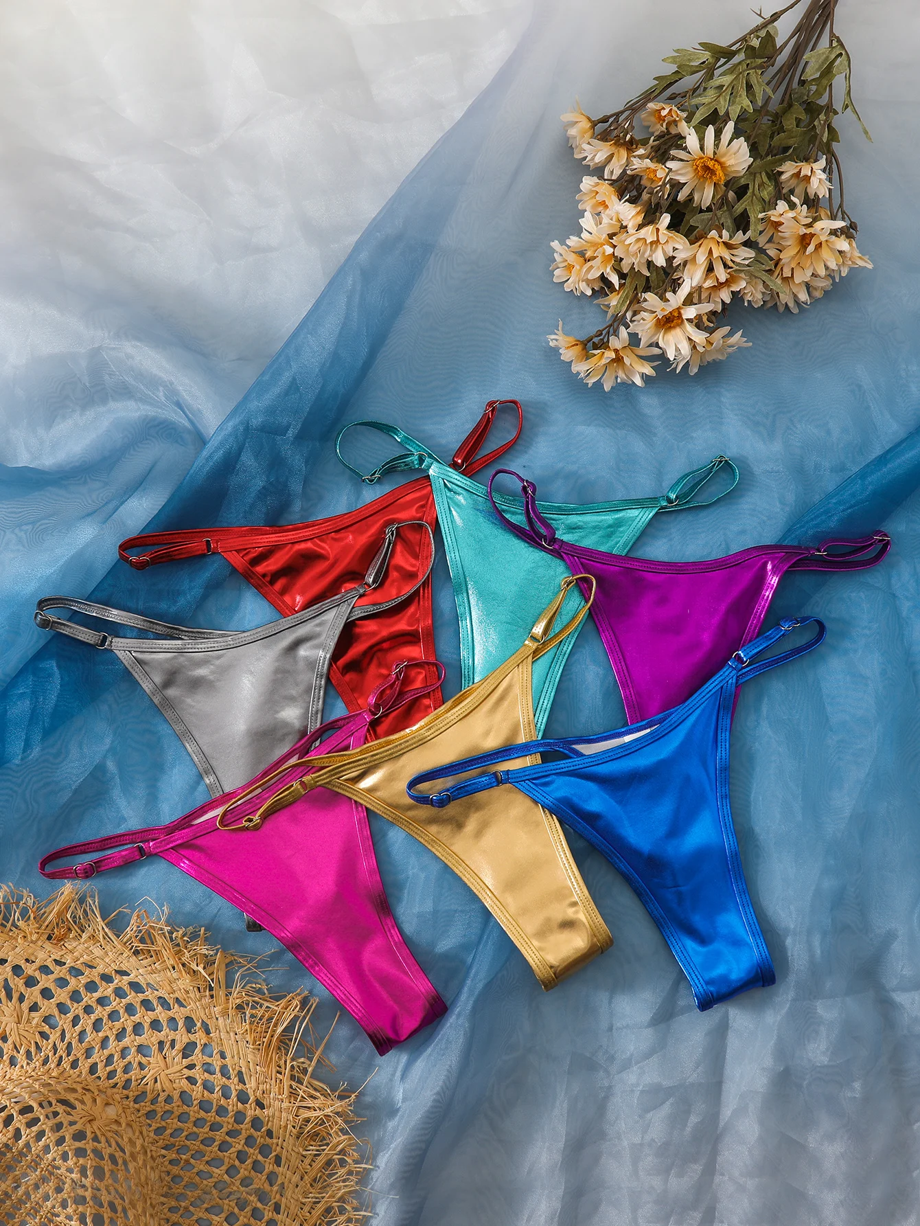 

New Women's Swim Trunks, Gold-Stamped Sexy Bikini Bottoms, Thong in Seven Colors