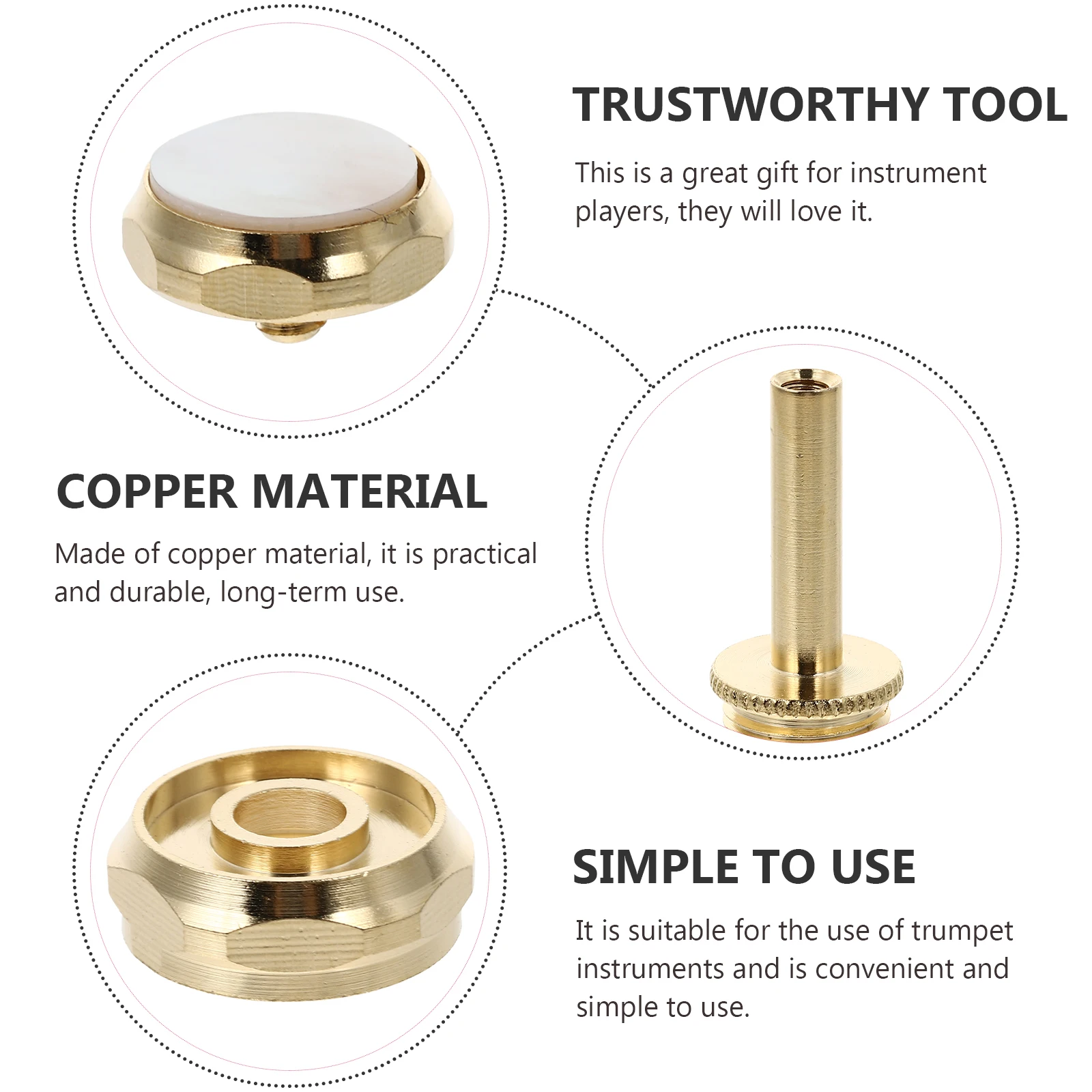 

Copper Trumpet Button Buckle Durable Piston Cap Accessories For Instrument Players Valve Cover Snap Fastener White Component