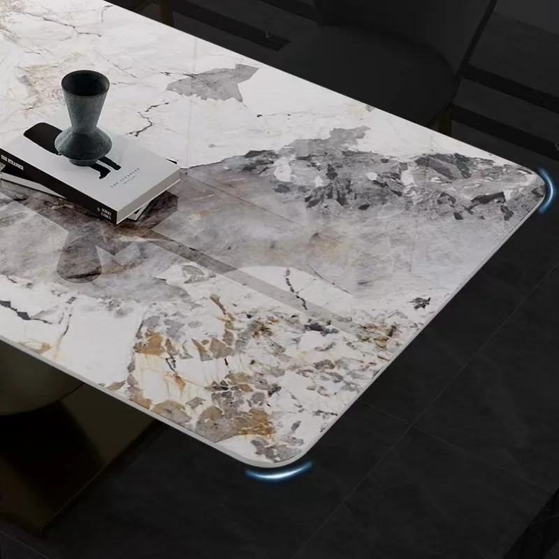 New Italian light luxury bright Pandora rock slab dining table modern household half-moon light luxury rectangular dining table