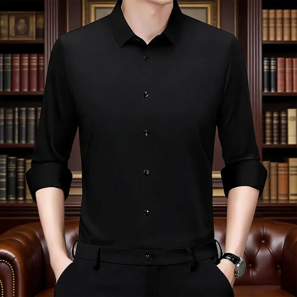 

Мужская повседневная деловая рубашка с длинным рукавом, однотонная, с эластичным воротником, летняя, 2026