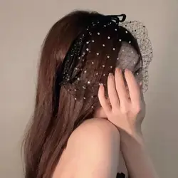 French Retro Princess Rhinestone Black Mesh Bow Veil Headband Hair Hoop Wedding Photo Shoot Hair Hoop Hair Accessories