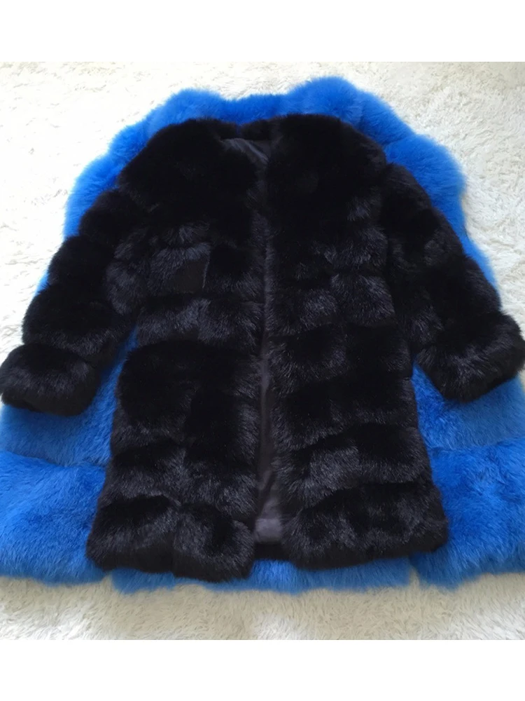 ZADORIN ยุโรปแฟชั่น90ซม.ยาว Trench Coats Faux Fox ขนสัตว์ผู้หญิงหรูหรา Fur Splicing Warm Fluffy Fur Jacket เสื้อกันหนาวฤดูหนาว