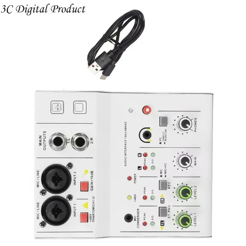 Mixer 2-Way Mixer Compact Sound Card Console 48V Daya untuk Performa Rekaman Studios Home Q84a