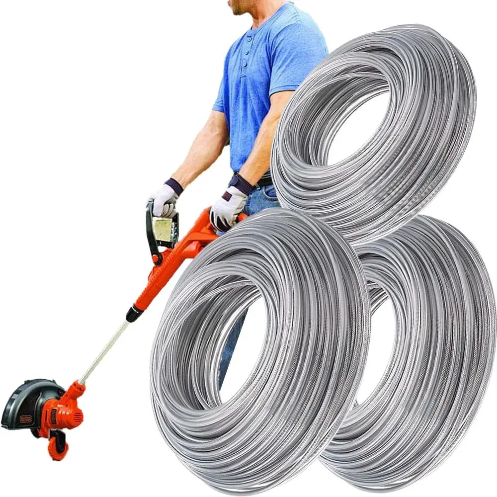 5m/10m/15m*2mm/2.4mm/2.7mm/3mm/3.3mm Grass Trimmer Line Nylon and Steel Wire Round Shape Trimmer Cord Wear Resistant Coiled Roll