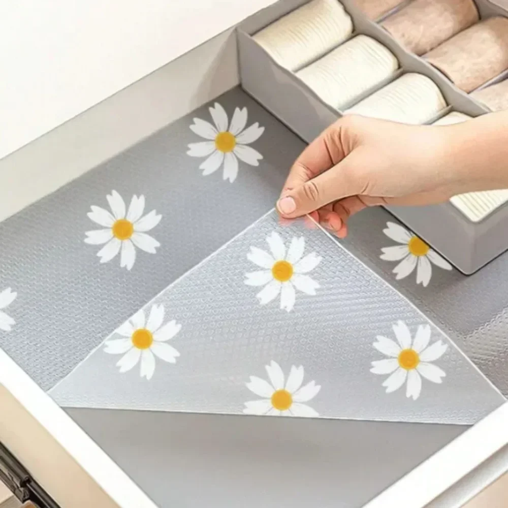 1 Roll  EVA Waterproof Fridge Pad Cupboard Mat Daisy Shelf Liner For Kitchen Cabinets Easy Placemats Non-Adhesive Drawer Liner