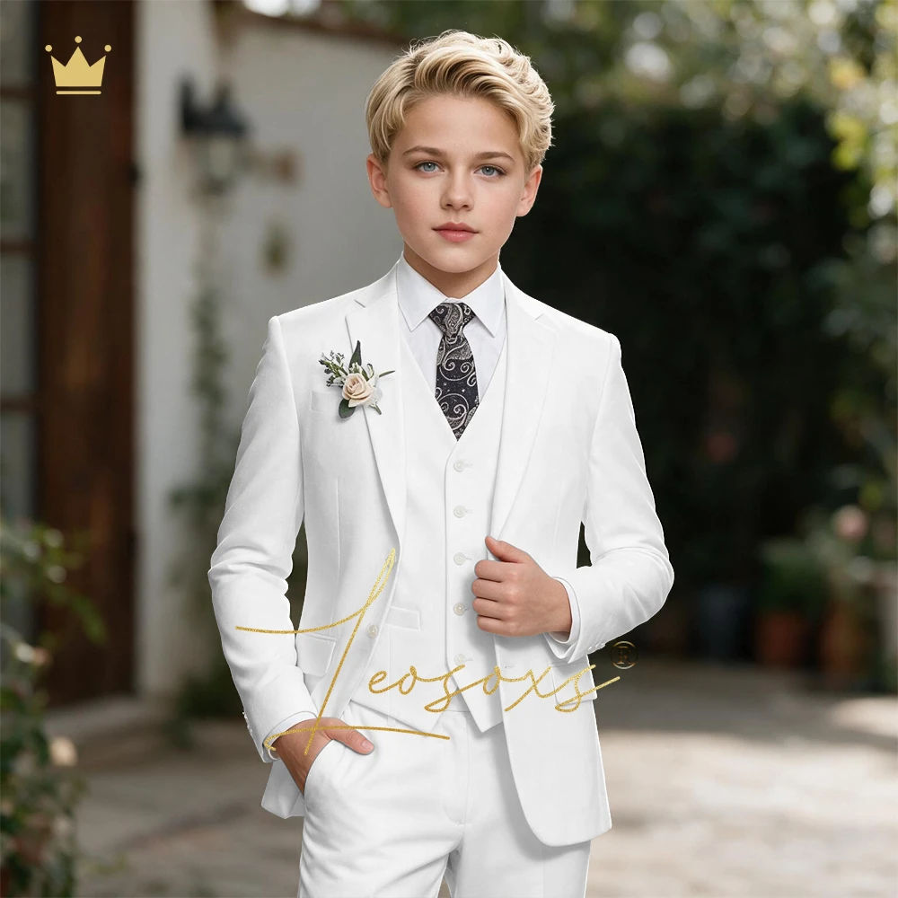 Boys Custom 3-Piece Suit Set Solid Color Notch Lapel Blazer Vest Pants Formal Wedding Flower Boy Costume