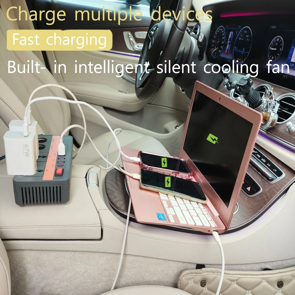 Car Converter with Fast Charging USB type-c European Standard 300W Universal Socket 12V to 220V Car Inverter