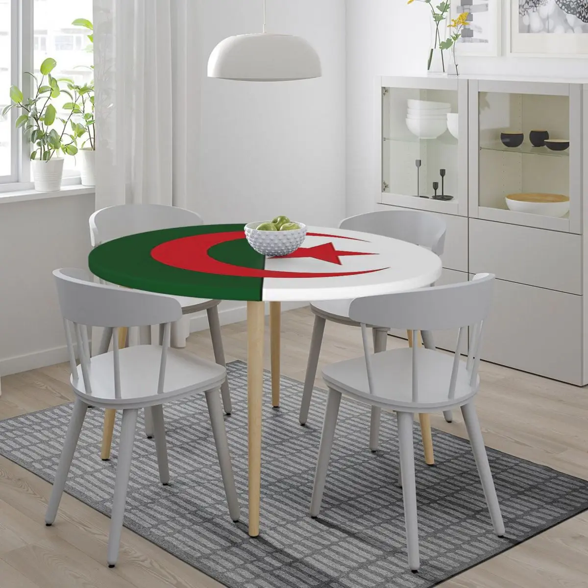 Algeria Official Flag Of Algeria Waterproof Round Tablecloth Oilproof Table Cloth for Kitchen Events Dining Table Cover