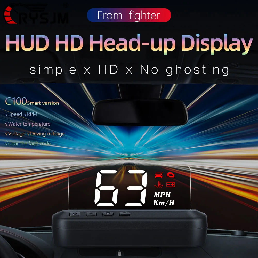 

Автомобильный проекционный дисплей C100 HUD OBD: цифровой измеритель оборотов, температуры воды, напряжения, дисплей на лобовое стекло, автомобильная электроника