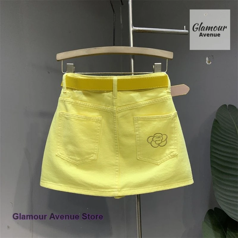 

Japanese-style yellow denim short skirt female summer new temperament small fresh high waist A-word anti-exposure skirt