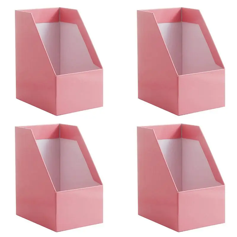 WORTHOWN-4X Kraft Paper Magazine Rack Bookend Large Book Stand File Holder Foldable Documents Organizer Office Storage Rack