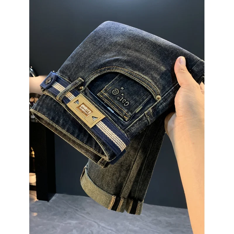 

2025 новые американские повседневные джинсы Micro Harun для мужчин, осенняя мода, универсальные эластичные утягивающие маленькие брюки