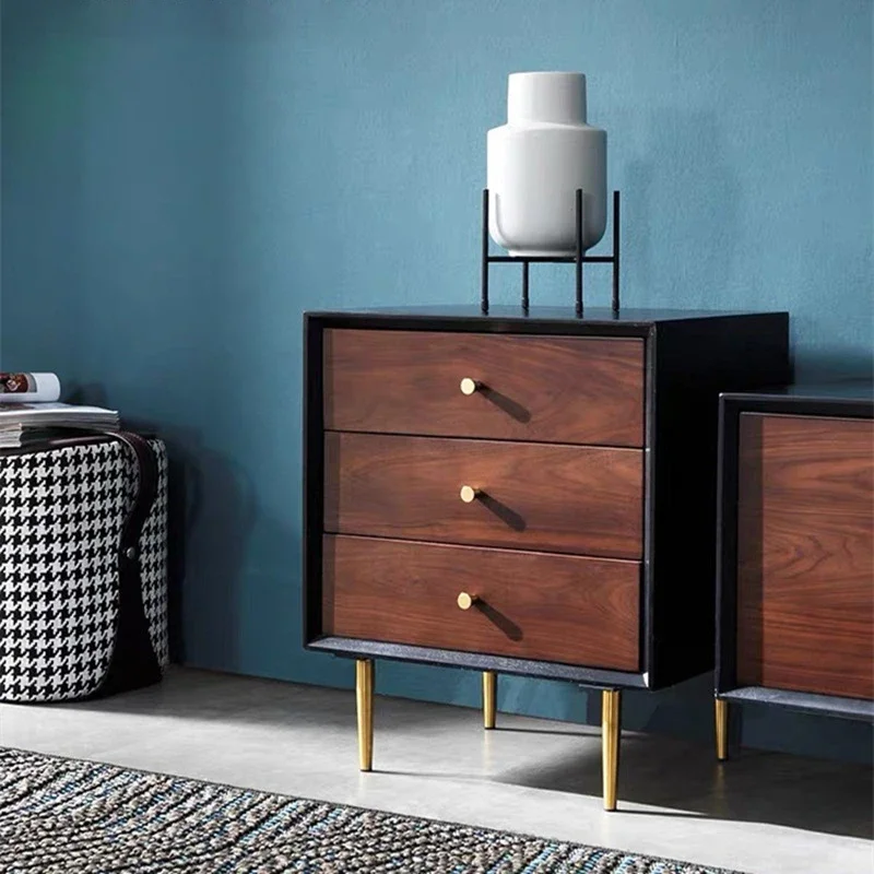 

--Solid Wood Bedside Cabinet Teak Wood Frame Natural Color Wooden Nightstand Mid Century Style Bedroom Furniture