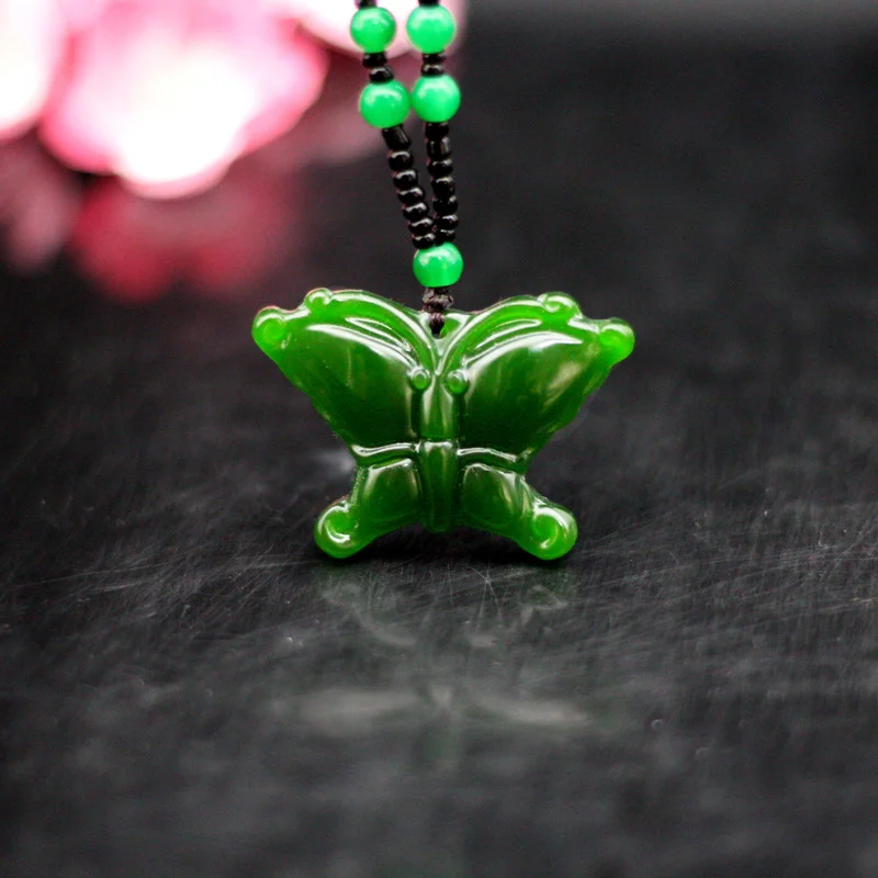 

Butterfly Natural Green Jade Pendant Necklace Jadeite Fashion Jewelry Hand-Carved Charm Amulet Accessories Gifts for Women Men
