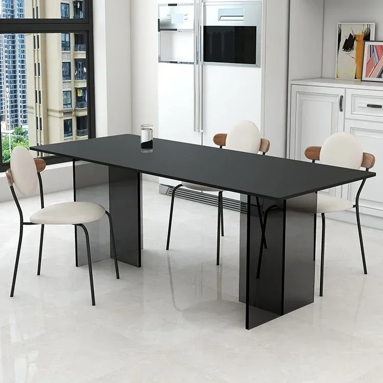 Black Stone Plate Acrylic Suspension Kitchen Island Dining Table and Chair Minimalist Style Home Small Apartment Dining Table