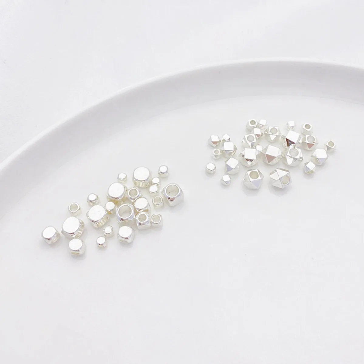 Thick Silver Plated Color Retention Crushed Silver Cut Corner Square Loose Spacer Beads DIY Bracelet Necklace Findings