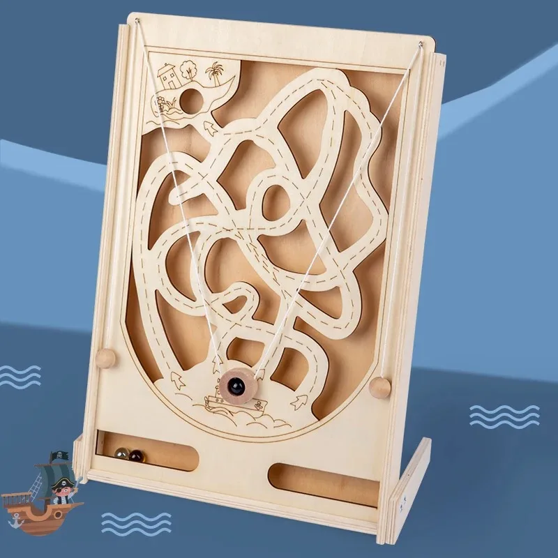 

【Best-selling】Pirate Marbles Walking Fun Maze Game Children's Hand-eye Coordination Balance Training Wooden Marbles Machine Game