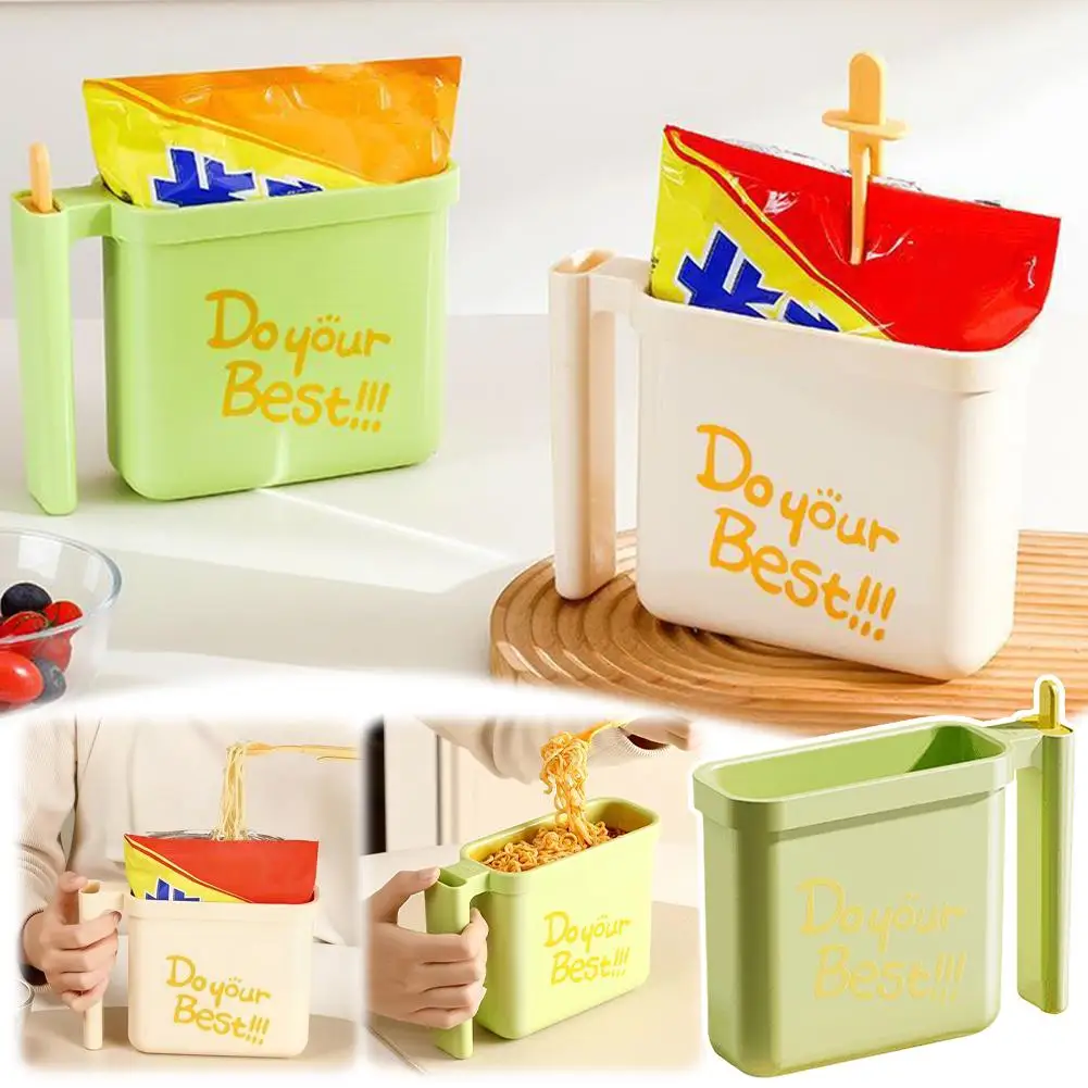 Tazón de Fideos Instantáneos con Asa, Tazón de Ramen de Plástico con Clip para Bolsa, para Dormitorio, Oficina, Viajes, Contenedor de Alimentos Portátil