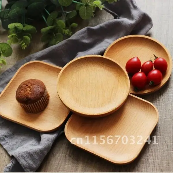 Plate Serving Wood, Tray Serving Round & Square Wood, Bowls Wooden Platter Candy Snack Cake Dessert Fruit