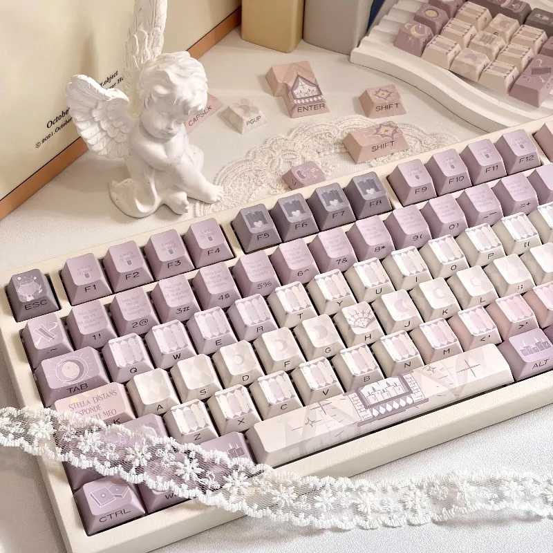マジックナラティブポエムテーマキーキャップライトパープルチェリープロファイルキーキャップメカニカルキーボード用147-130キーカスタムキーキャップ