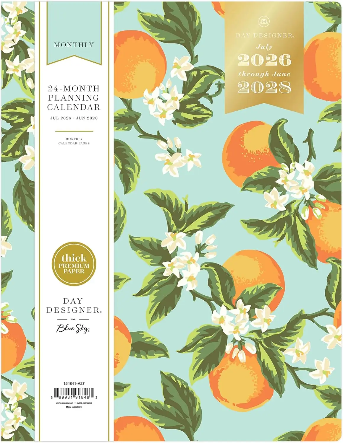 

24 Month Academic Planner July 2026-June 2028, Monthly Calendar with Flexible Cover, 8.5x11, Orange Blossom Mint