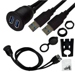 USB 3.0 Port Male To Female Extension Cable Cord Waterproof Flush Mount Dual USB Dock Adapter Dashboard Pan For Car Motorcycle