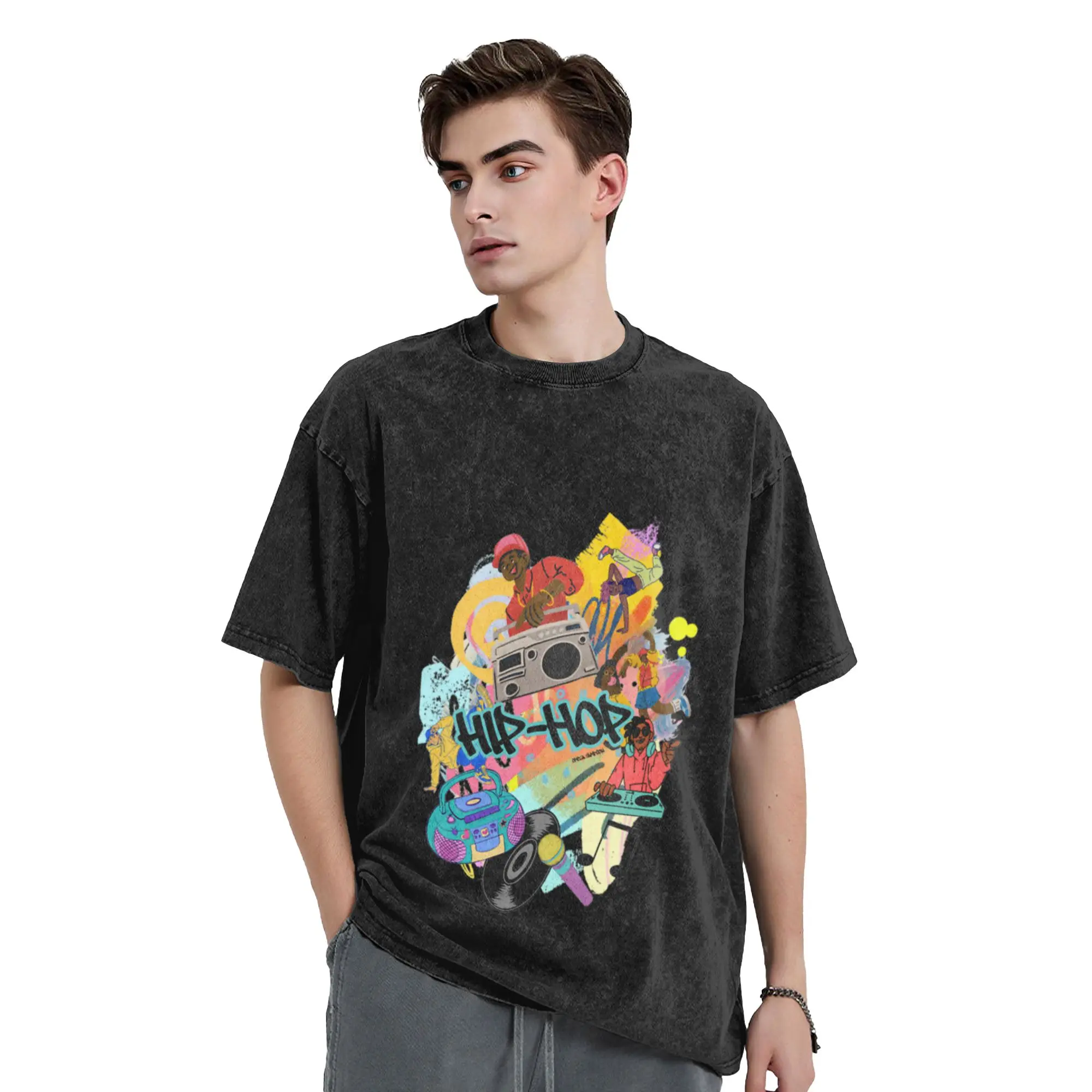 Hip-hop Medley Classic Chic A Washed T Shirt Men's Women's Oversized Cotton Tees Tops