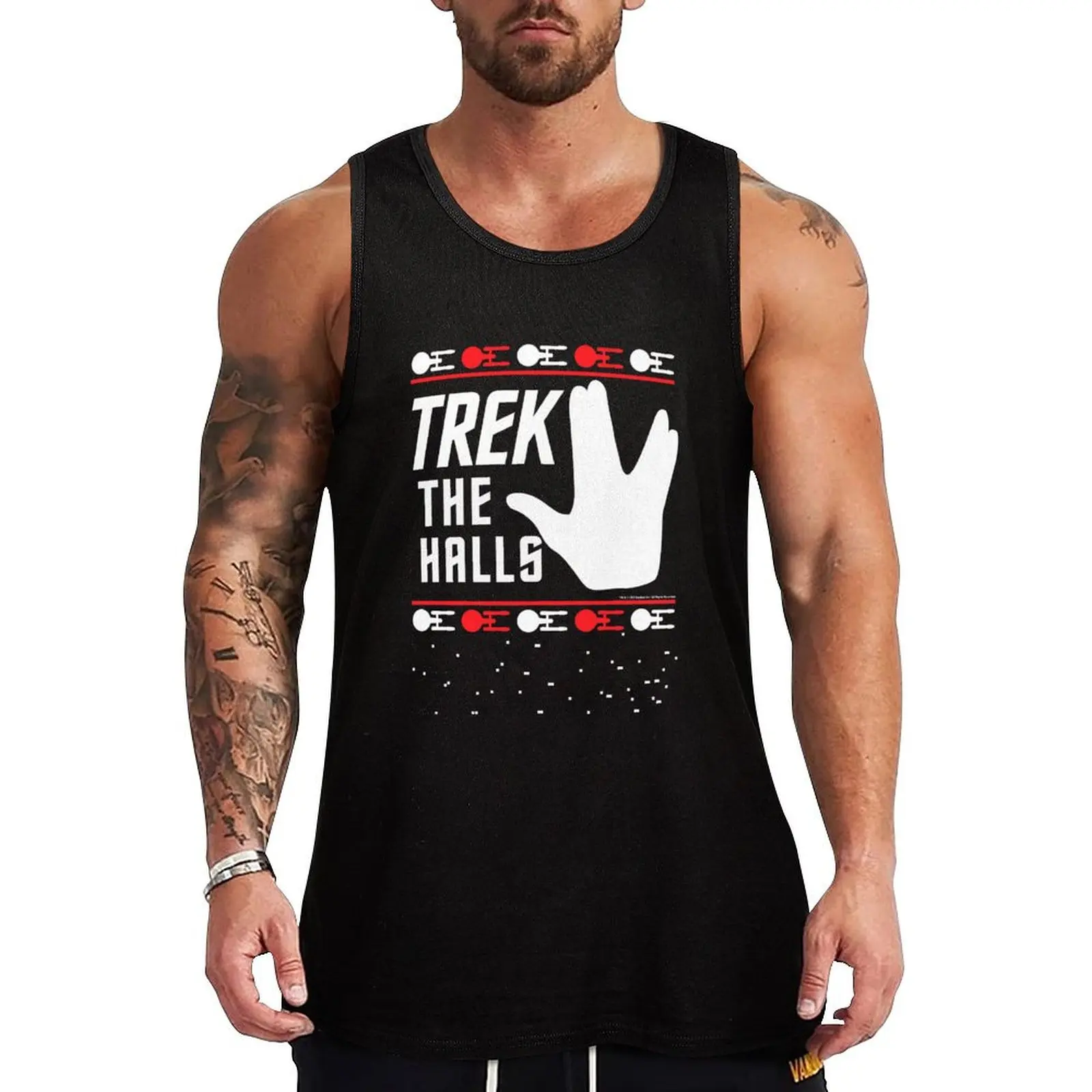 Star Trek The Halls Ugly Christmas Sweater Tank Top Performance Athletic Tank Top Workout Running Shirt