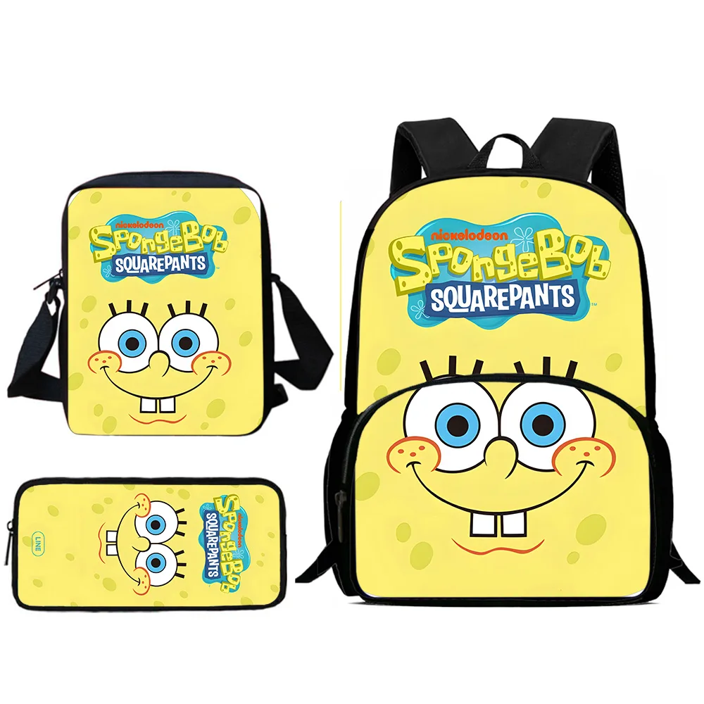 3 pezzi Set Cute cartoon Spongebobs zaini per bambini borsa per il pranzo astuccio per matite pupilla borse da scuola di grande capacità per ragazzo