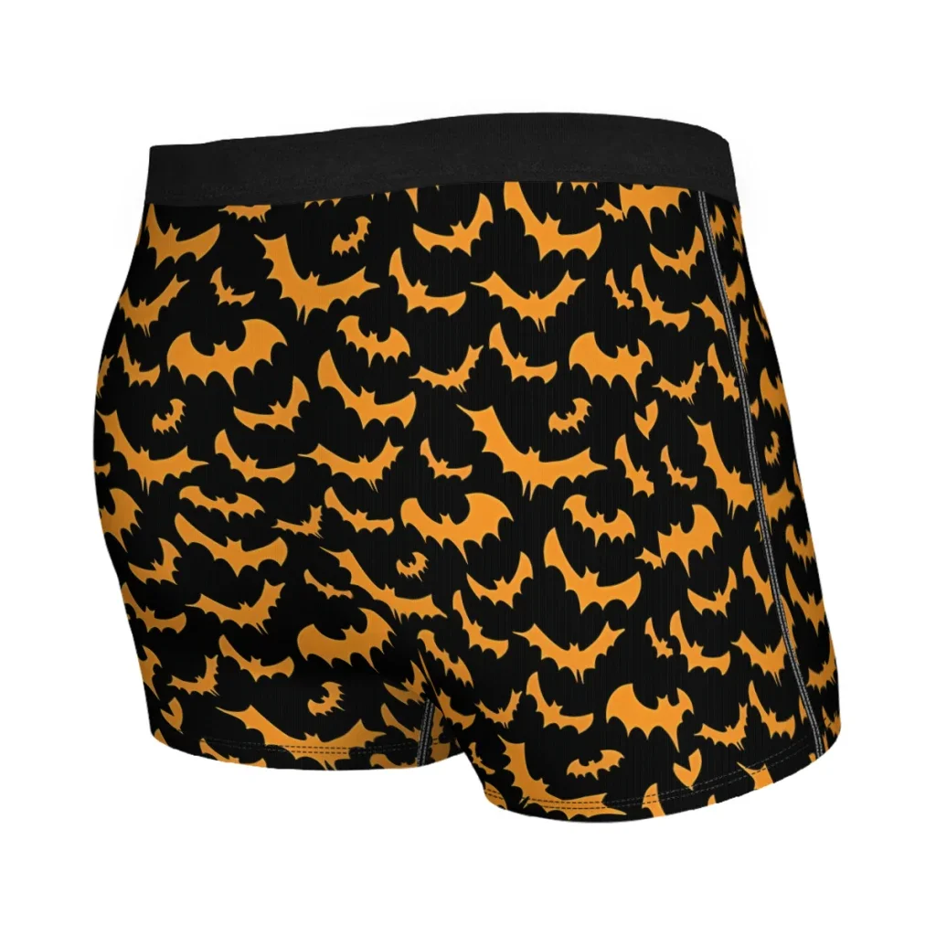 Halloween Haunted Orange Bats on Black Men Boxer Briefs The Bats Animals Highly Breathable Underwear Top Quality Print Shorts