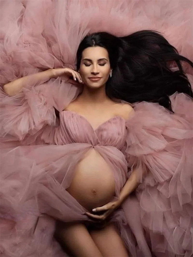 Vestido de maternidad de tul para sesión de fotos para mujer, malla escalonada, fotografía, Baby Shower, vestido de novia, vestido de graduación embarazada, hecho a medida