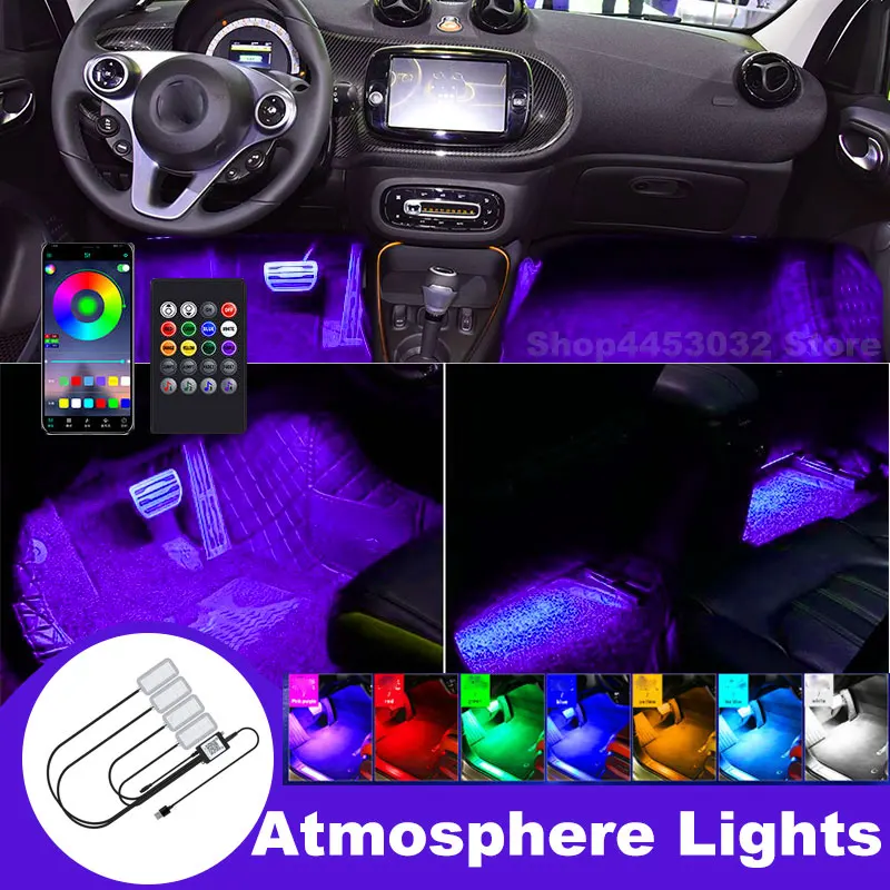 Car Foot Ambient Light RGB Led Lamp Usb For Smart fortwo 451 Forfour 453 450 454 EQ Wireless Remote APP Control Accessories