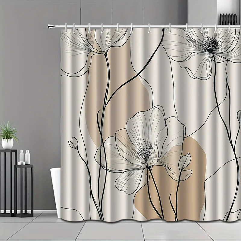 1pc Featuring Hooks, a Easy 2D Flat Printed Shower Curtain That Is Sophisticated And Stylish, Machine Washable, Ideal for Bathro