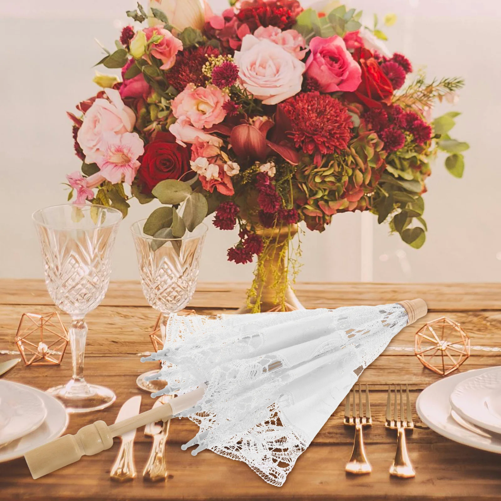 مظلة الدانتيل الزفاف نسيج القطن الزفاف التصوير الدعامة أنيقة المظلة التطريز ديكور الزفاف التبعي #5