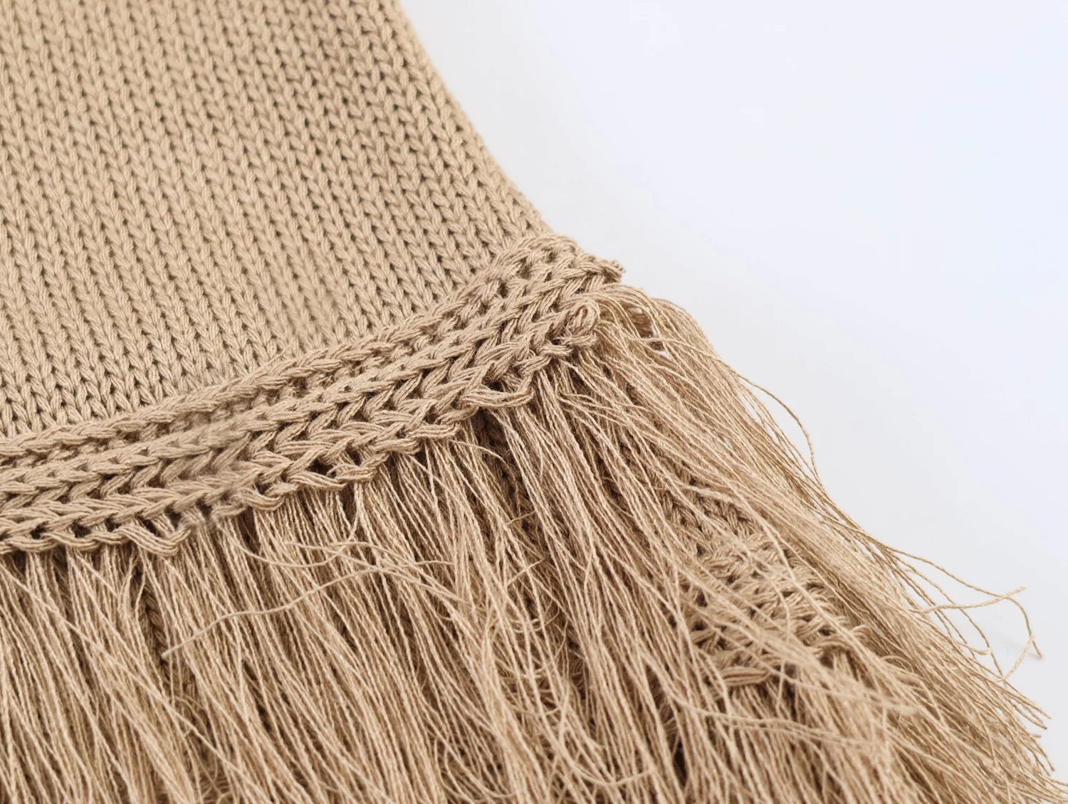Bohemia Quasten-Strandtop für Damen – Ärmelloses Vintage-Stricktop mit O-Ausschnitt für den Sommer – Detail 9