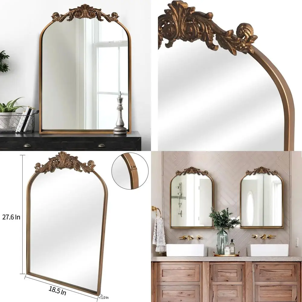 

Элегантное винтажное зеркало в стиле барокко, золотое, настенное, из латуни, арочное зеркало в викторианском стиле для домашнего декора, 19x27 дюймов