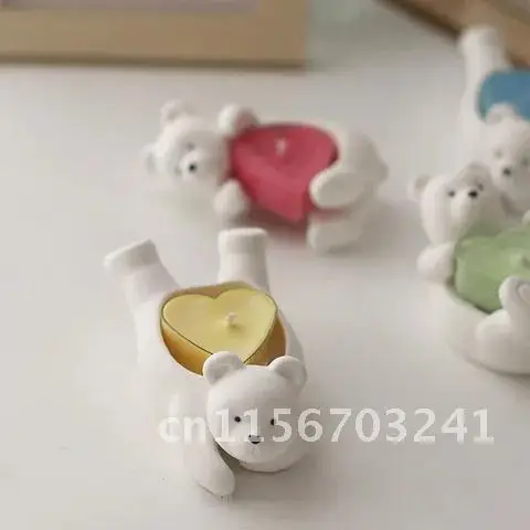 Adorable Bear Design Candle Holder Silicone Mold Tea Cup Wax Base Home Aromatherapy Gypsum Home Decoration