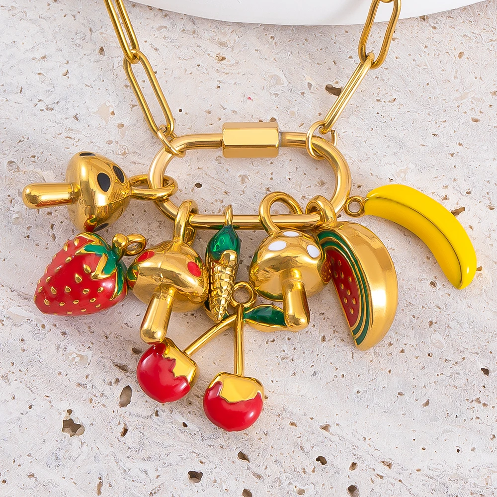 Stainless Steel Pendant Series Summer Fruit Pendant Multiple Choice Earrings DIY Necklace Jewelry Accessories