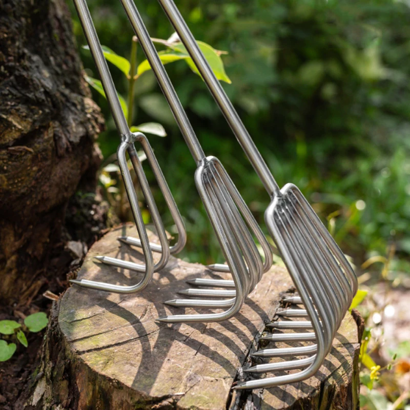 2Pcs 3/5/7 Claws Garden Hand Rake 30cm Stainless Steel Small Rakes Weeding Removal Puller Garden Soil Loosening Raking Tools