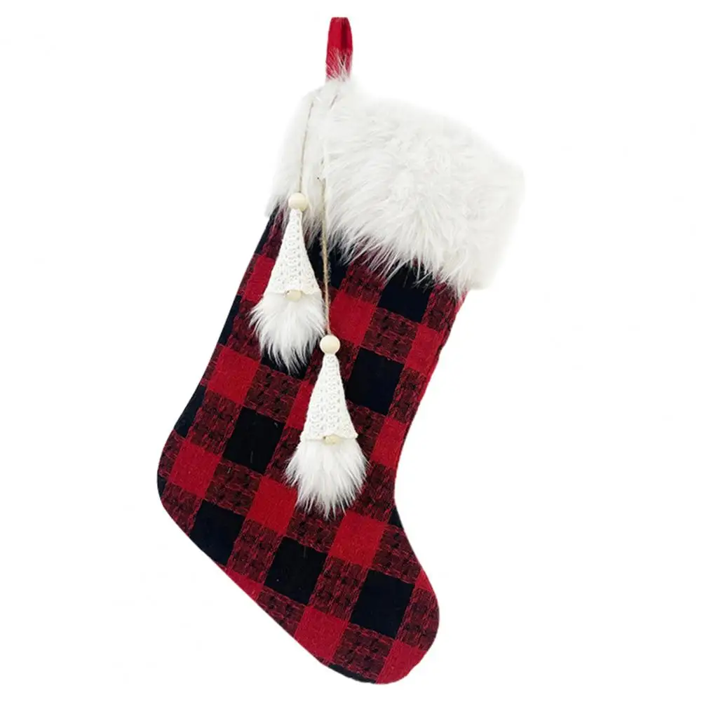 

Christmas Stocking Reusable Christmas Stocking with Faceless Gnome Tassel Festive Xmas Tree Hanging Sock Gift Bag for Holiday