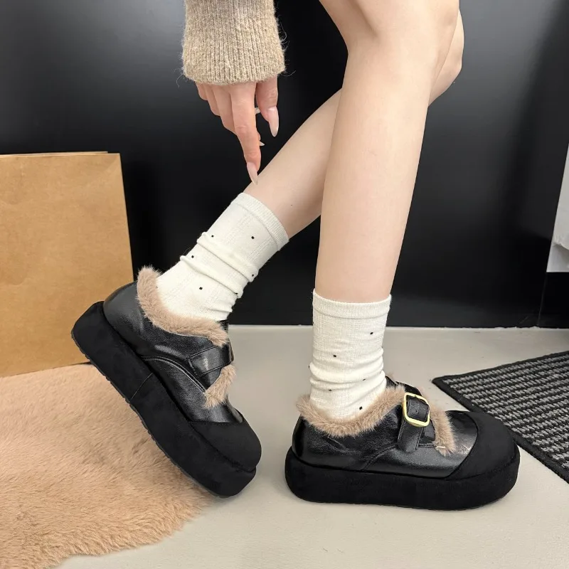 الدافئة القطن النساء منصة الشقق متعطل موجزة فستان الحفلات أحذية الخريف الشتاء السيدات الراحة الانزلاق على أحذية مبطنة بالصوف
