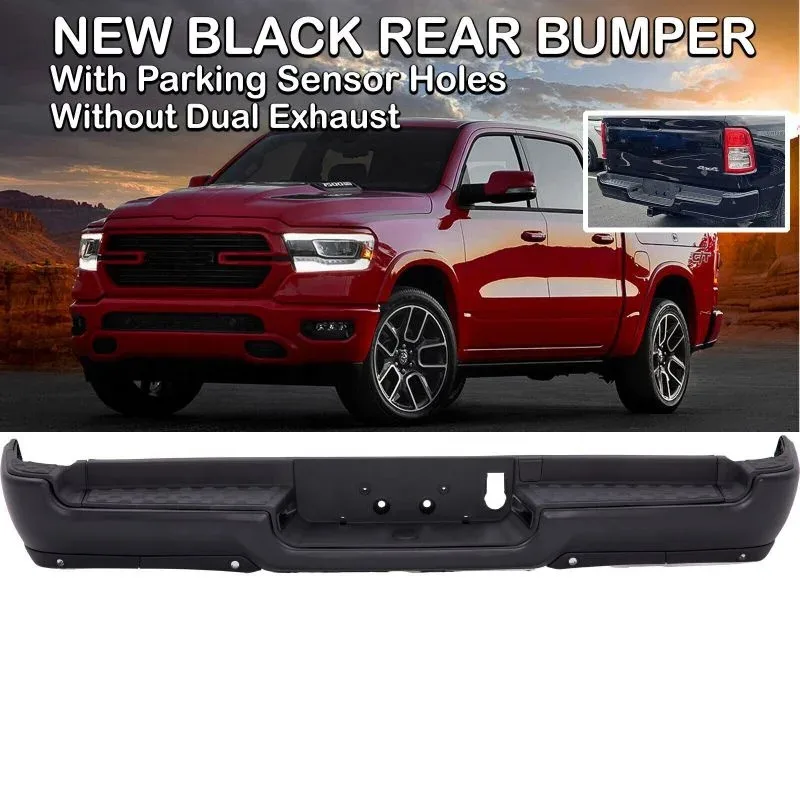 

Black Rear Bumper Assembly W/o Dual Exhaust W/ 4 Park Holes Bumper for 2019-2023 Ram 1500