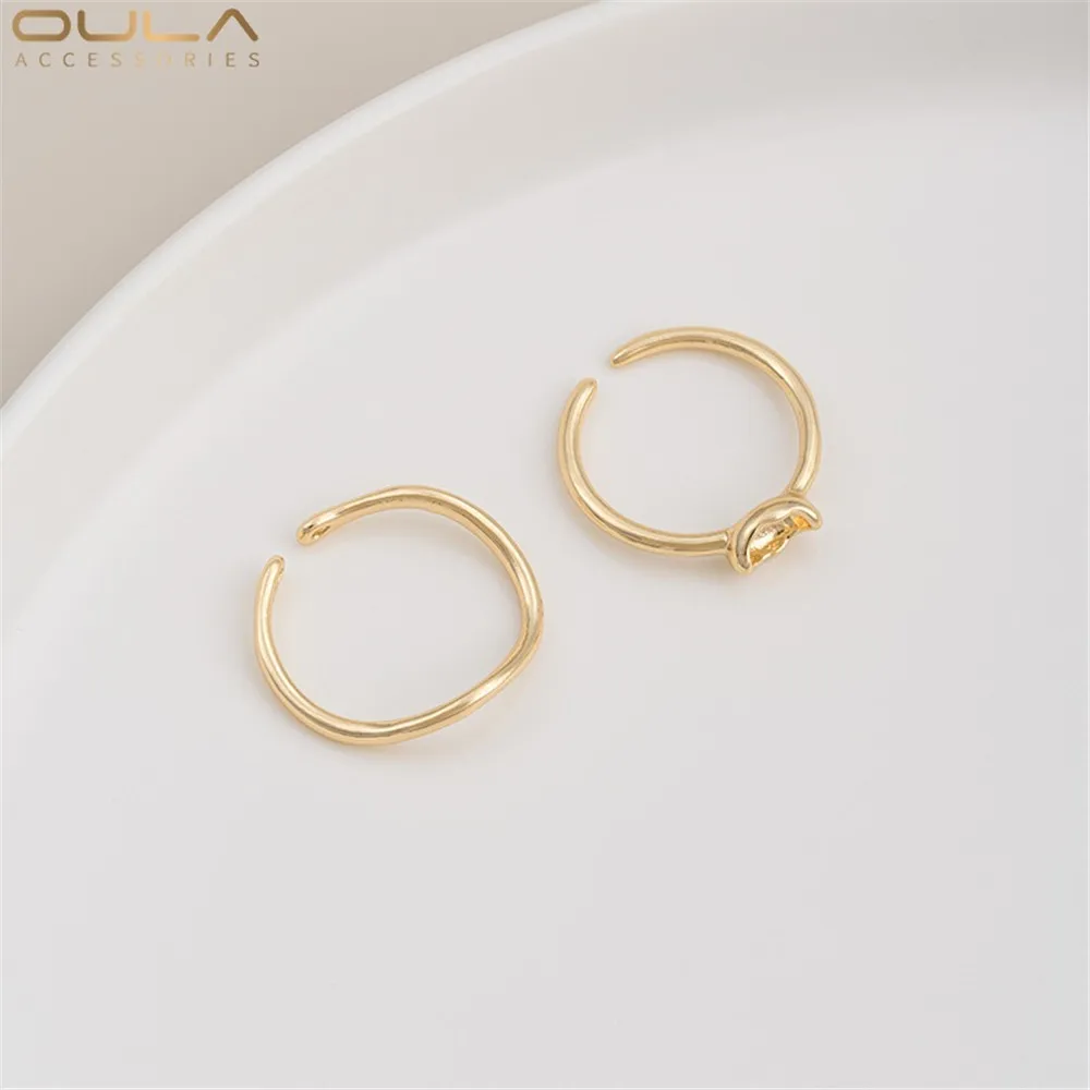 1pcs 14K Gold-plated Color Pearl Wavy Arc-shaped Ring with Rice Beads and Hollow Inlaid Gold Coin Ring Diy Handmade Accessories