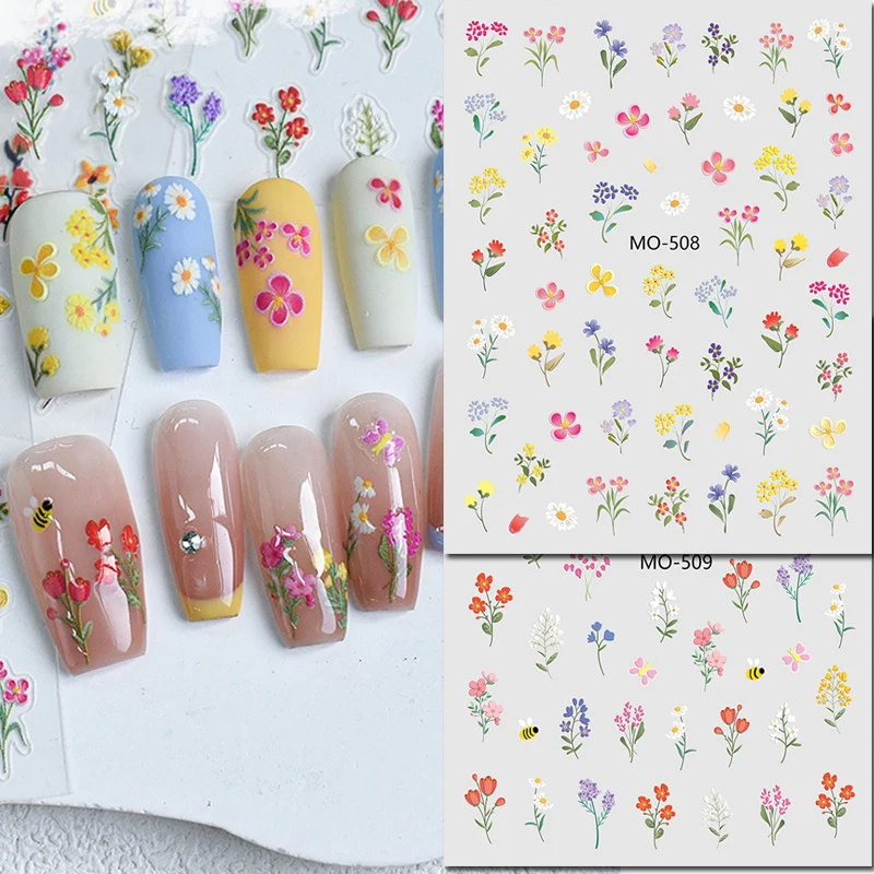 

5D Embossed Nail Art Stickers White Purple Red Yellow Little Petals Daisy Flowers Sliders Nails Decals Decorations For Manicures
