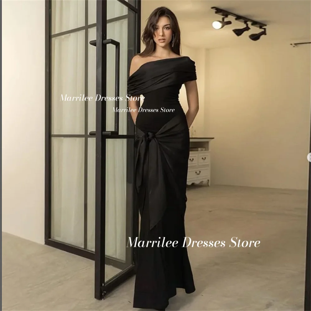 Marrilee Elegant Black Mermaid Off The Shoulder Stain Evening Dress Sexy Floor Length Sleeveless Formal Occasion Prom Party Gown