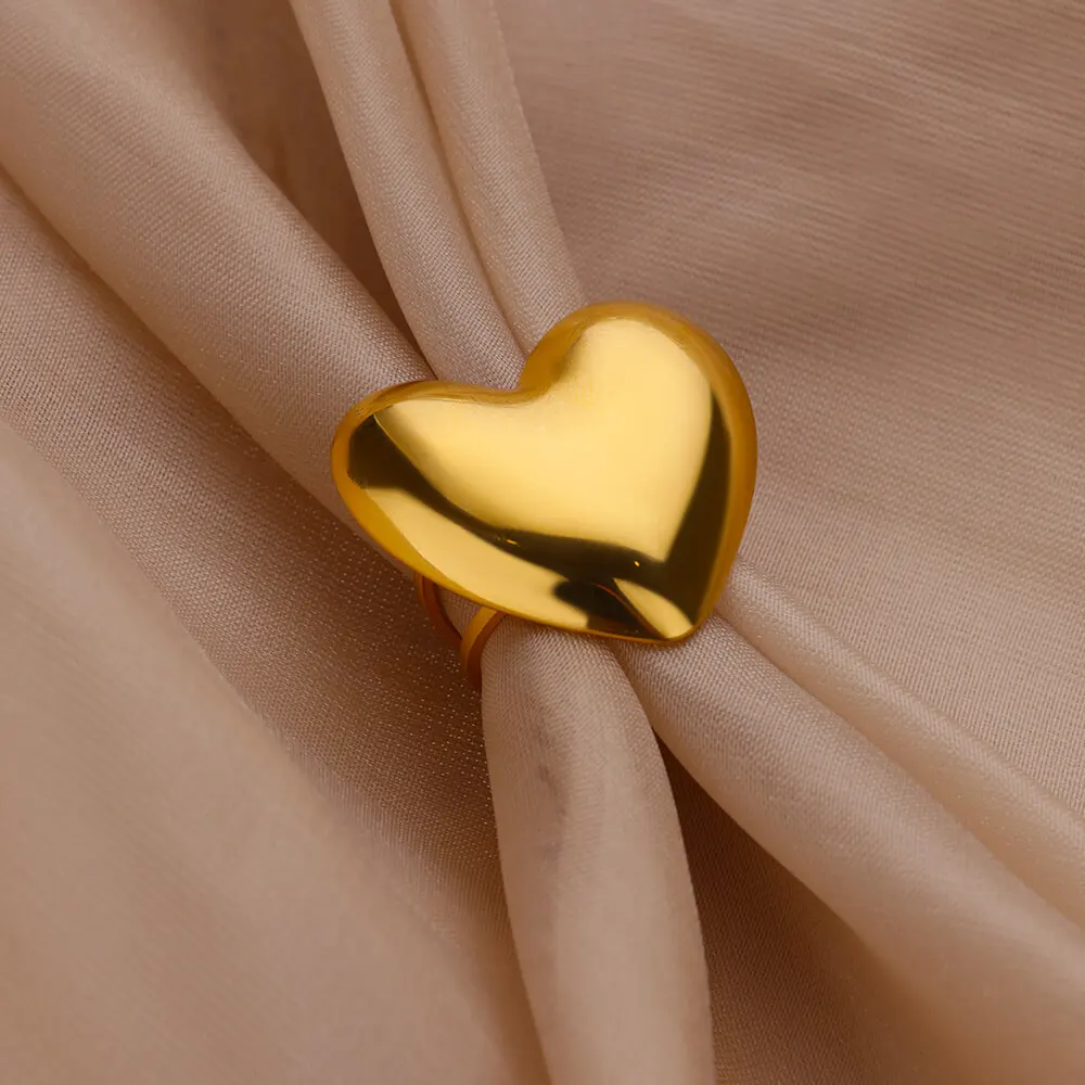 Cute Heart Chunky Stainless Steel Rings for Women Gold Color Open Adjustable Vintage Wedding Ring Aesthetic Jewelry Accessories