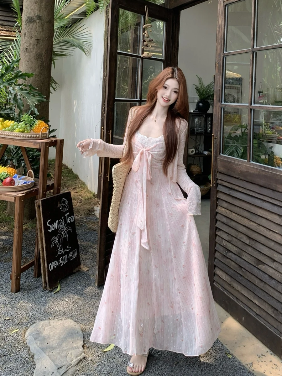 

Floral Print Maxi Dress Women's plus Size Summer Fashion Gentle Waist Cinching Two Piece Set French Style Loose Fit A-Line Skirt