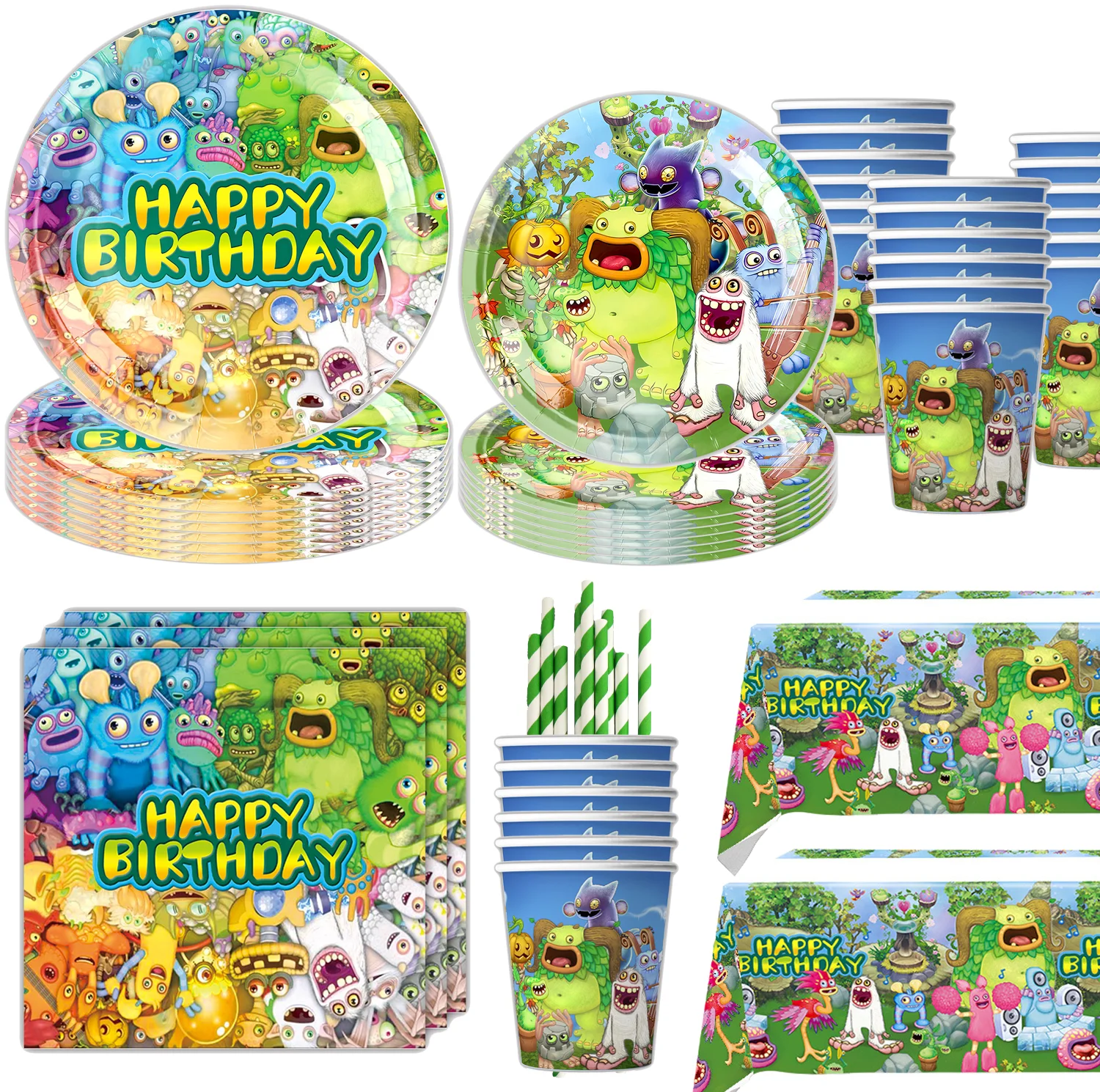 My Singing Monsters Party Paper Cup Plate Balloons Tablecloth for Kid Birthday Music Game Party Decor Baby Shower Supplies