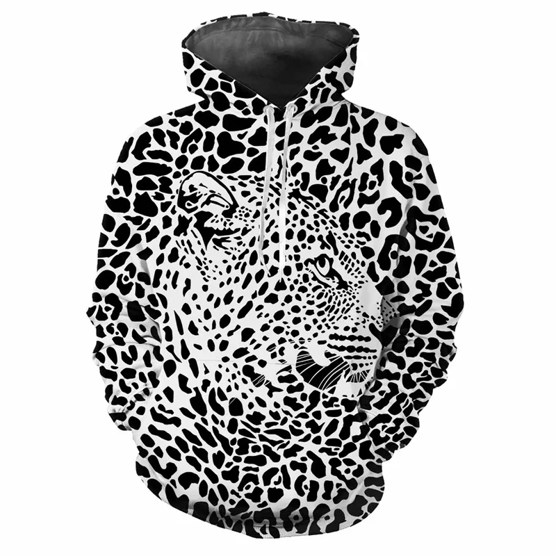 Hoodies com estampa leopardo para homens e mulheres, moletom estampado em animais 3D, pulôveres esportivos soltos, streetwear casual, moda ao ar livre, tendência