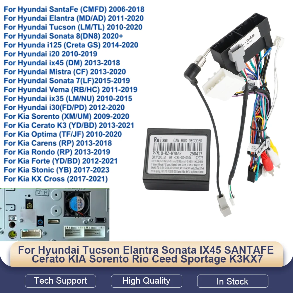 Radio Android para Auto con Cableado Canbus de 16 Pines para Hyundai Tucson, Elantra, Sonata, IX45, SANTAFE, Cerato, KIA Sorento, Rio, Ceed, Sportage, K3, KX7